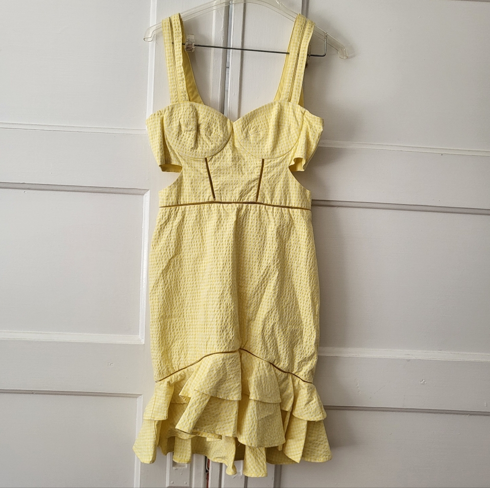 Jonathan Simkhai Yellow Gingham Ruffle Cutout Dress Size 6
